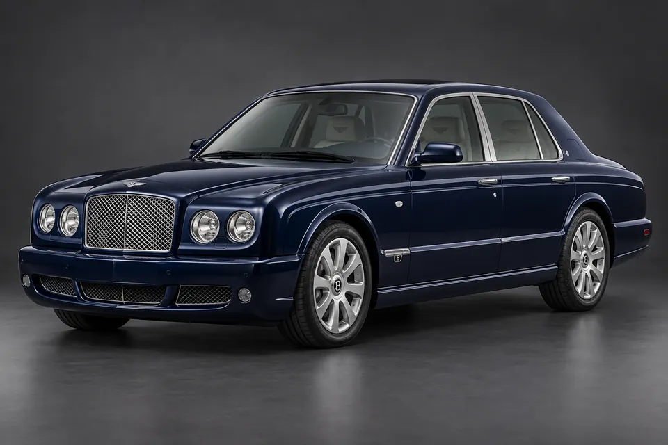 AI-generated studio illustration of a 2006 Bentley Arnage R representative of 6.75-litre family, front-left three-quarter view.