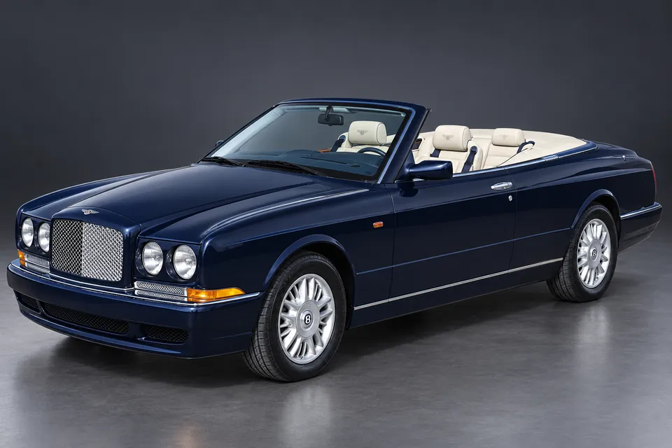 AI-generated studio illustration of a 1998 Bentley Azure first generation, front-left three-quarter view.