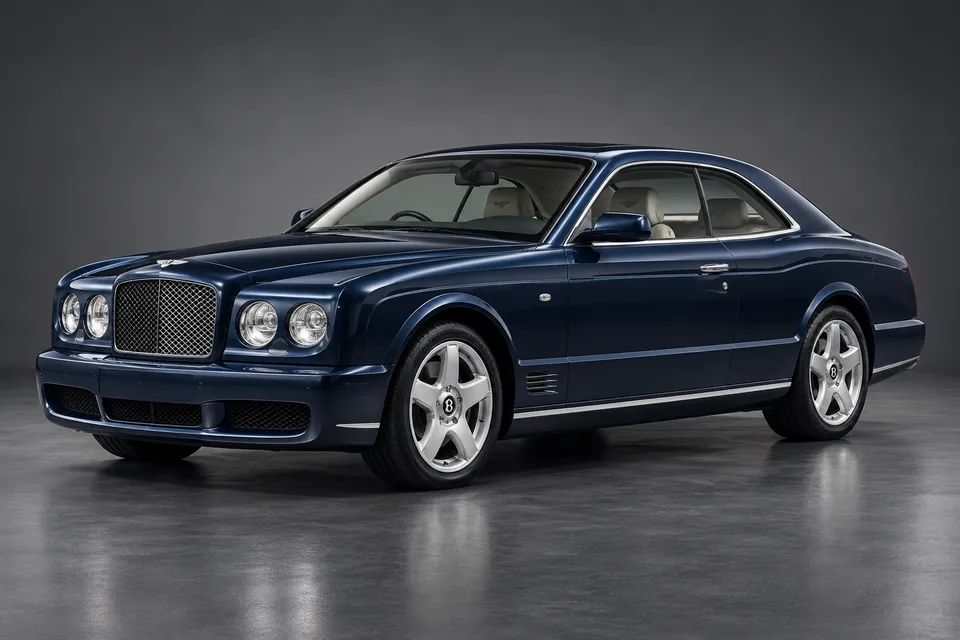 AI-generated studio illustration of a 2008 Bentley Brooklands coupé, front-left three-quarter view.