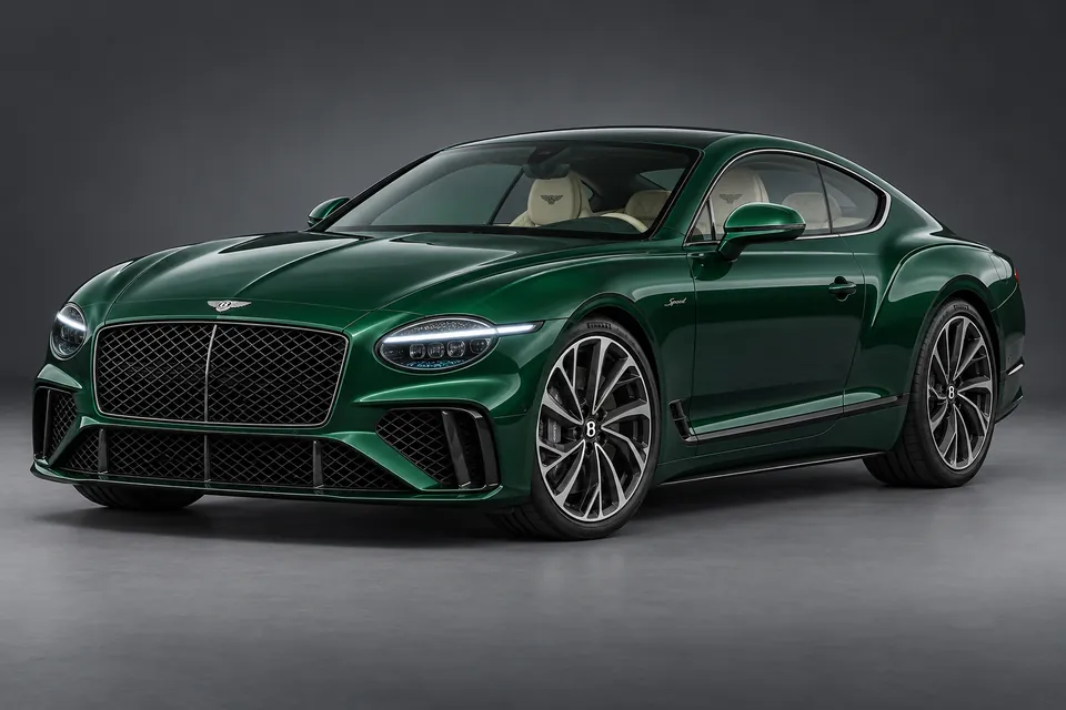 AI-generated illustration of a 2025 Bentley Continental GT Speed V8 plug-in hybrid coupe in front-left three-quarter view.