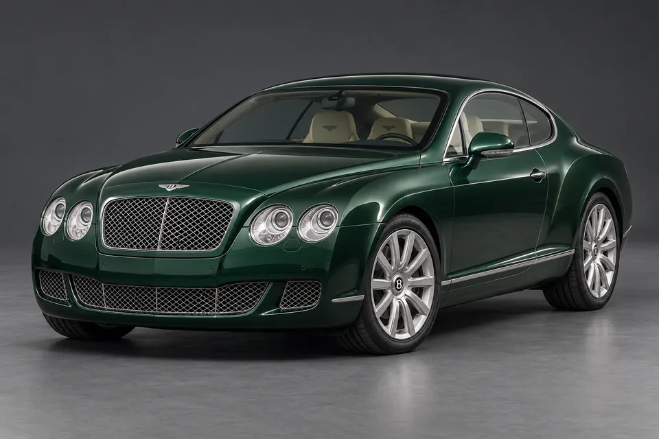 AI-generated illustration of a 2005 Bentley Continental GT W12 first-generation coupe in front-left three-quarter view.