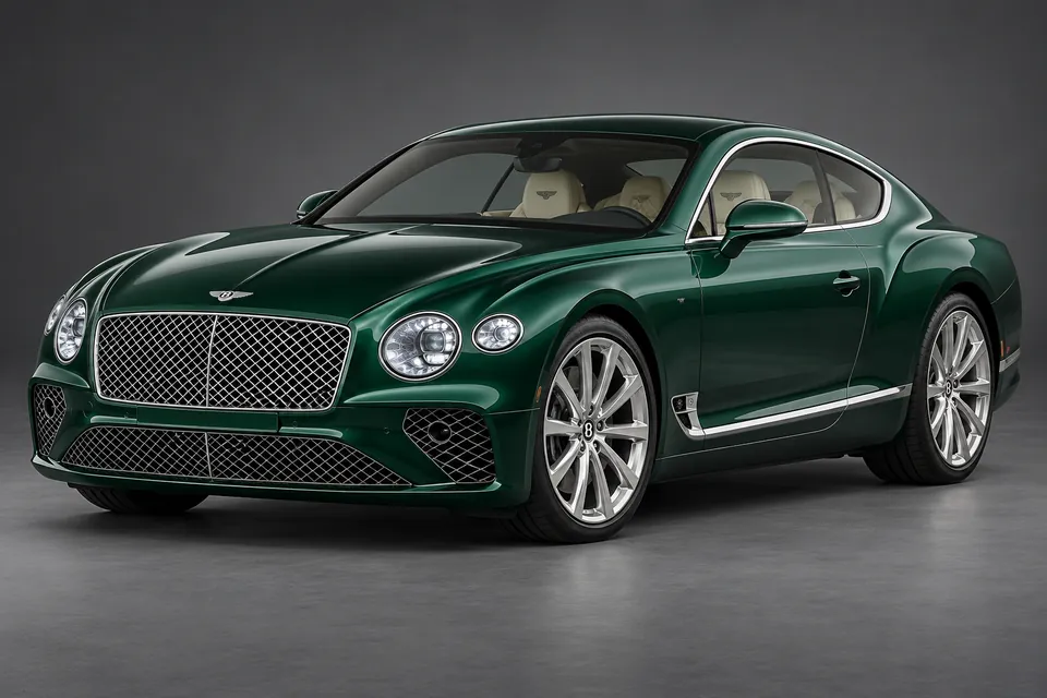 AI-generated illustration of a 2019 Bentley Continental GT W12 third-generation coupe in front-left three-quarter view.