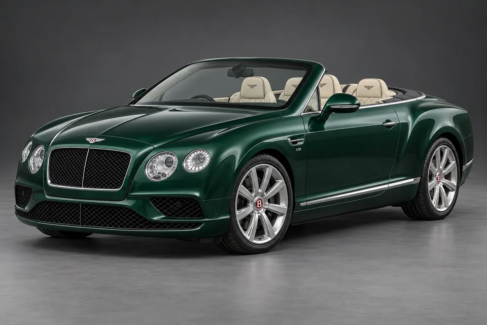 AI-generated illustration of a 2013 Bentley Continental GTC V8 second-generation convertible in front-left three-quarter view.