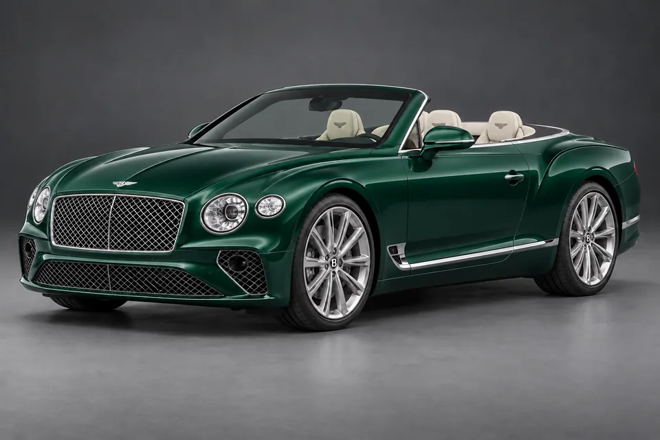 AI-generated illustration of a 2020 Bentley Continental GTC V8 third-generation convertible in front-left three-quarter view.