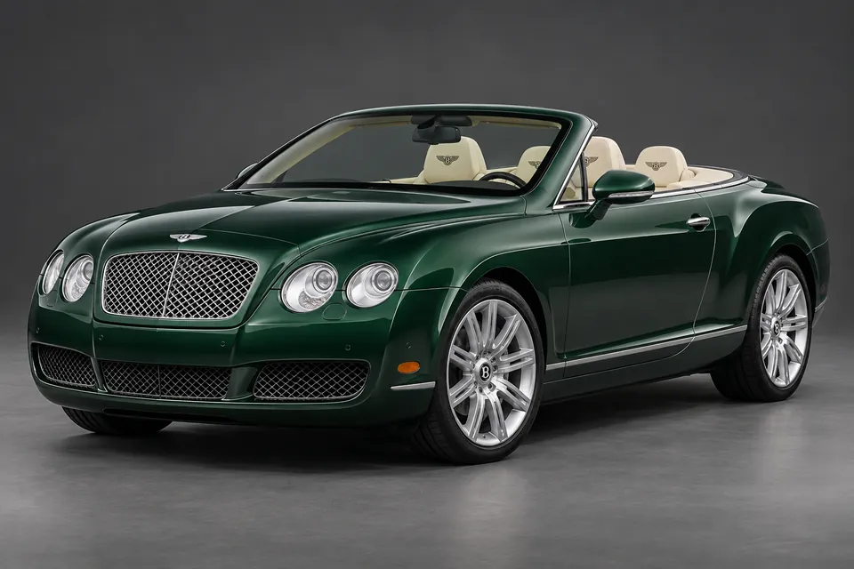 AI-generated illustration of a 2007 Bentley Continental GTC W12 first-generation convertible in front-left three-quarter view.