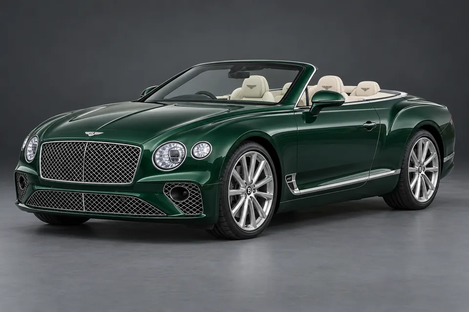 AI-generated illustration of a 2019 Bentley Continental GTC W12 third-generation convertible in front-left three-quarter view.