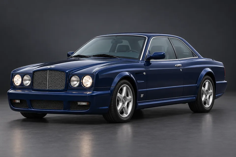 AI-generated studio illustration of a 1997 Bentley Continental T, front-left three-quarter view.