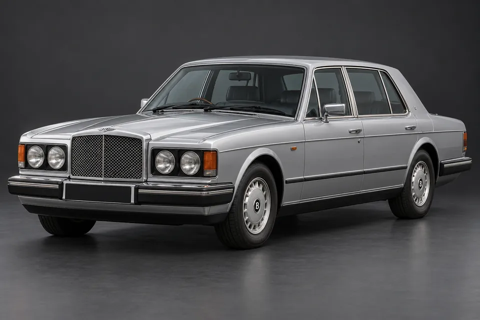 AI-generated studio illustration of a 1985 Bentley Eight, front-left three-quarter view.