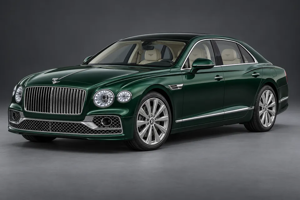 AI-generated illustration of a 2022 Bentley Flying Spur V6 Hybrid third-generation sedan in front-left three-quarter view.