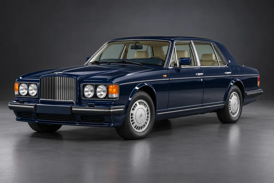 AI-generated studio illustration of a 1994 Bentley Turbo R representative, front-left three-quarter view.
