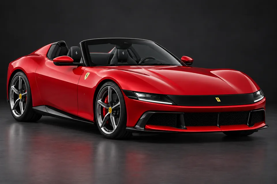 AI-generated front three-quarter illustration of Ferrari 12cilindri spider.