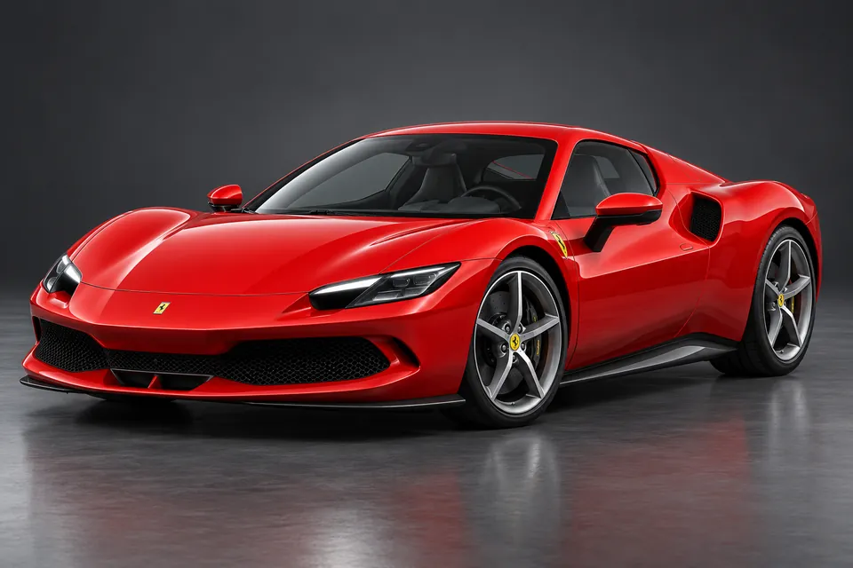 AI-generated front three-quarter illustration of Ferrari 296 gtb.