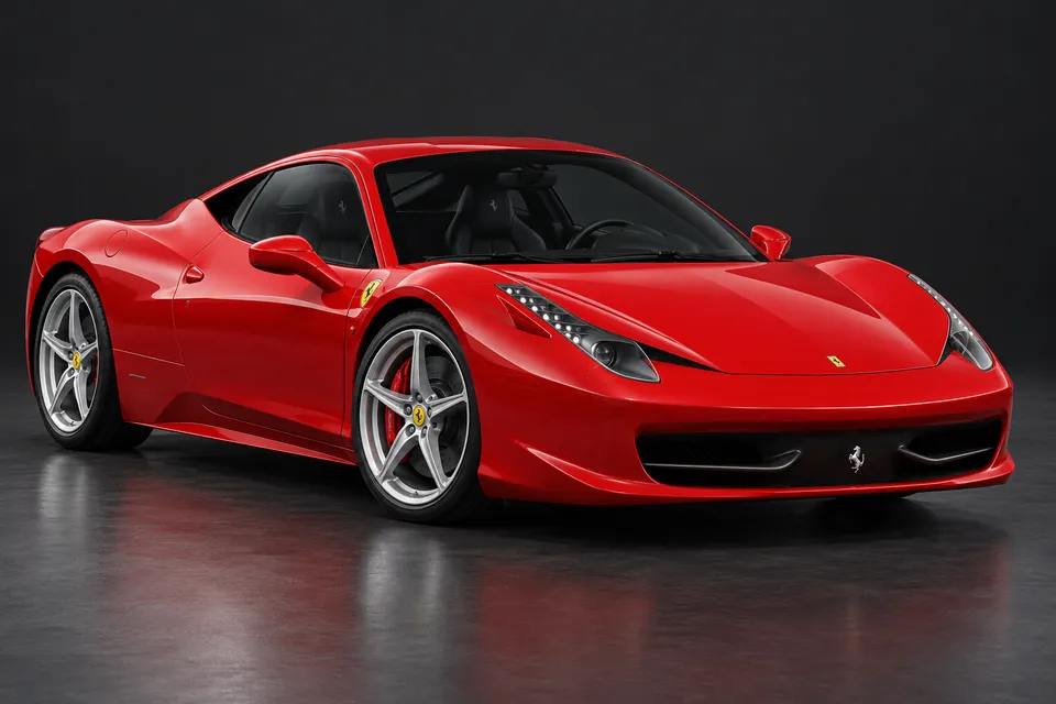 AI-generated front three-quarter illustration of Ferrari 458 italia.