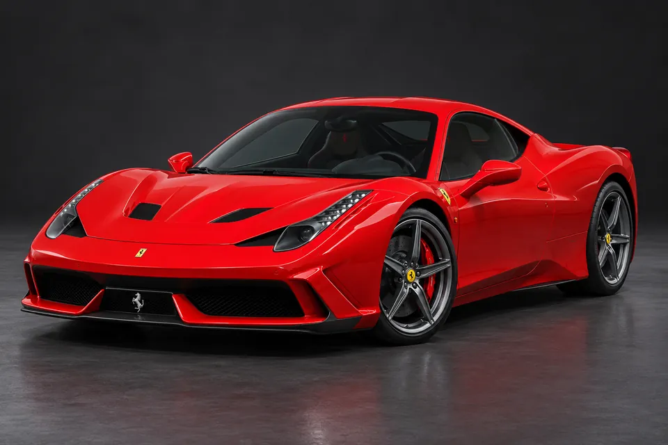 AI-generated front three-quarter illustration of Ferrari 458 speciale.