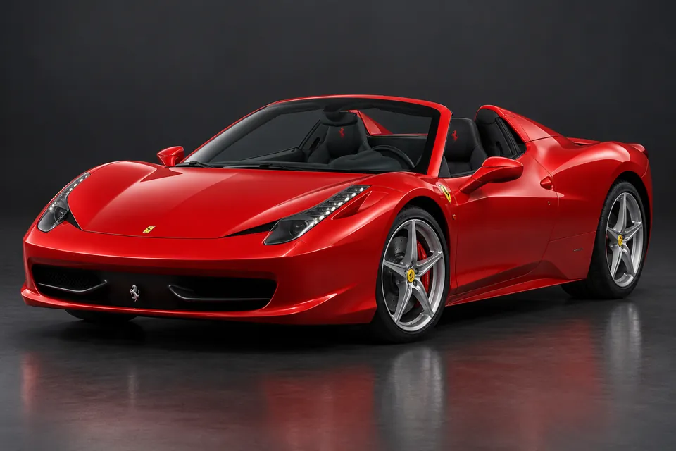 AI-generated front three-quarter illustration of Ferrari 458 spider.