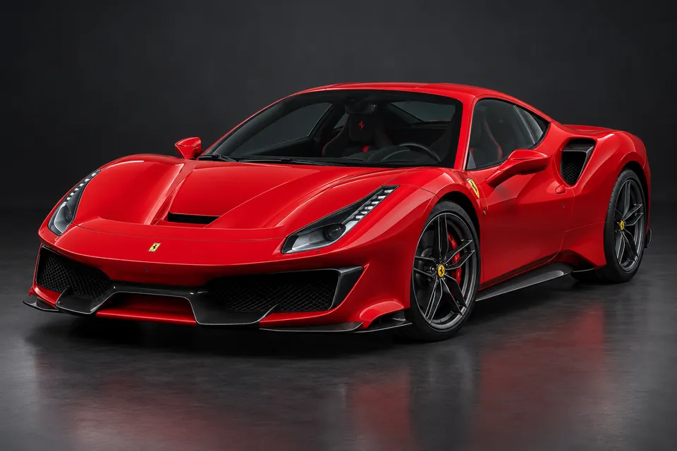 AI-generated front three-quarter illustration of Ferrari 488 pista.