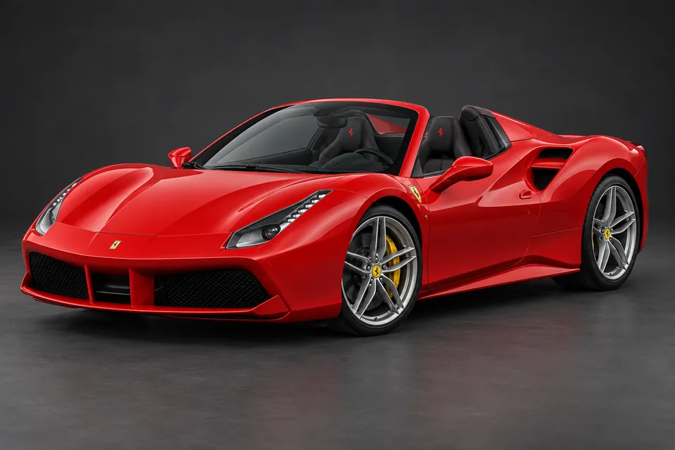 AI-generated front three-quarter illustration of Ferrari 488 spider.