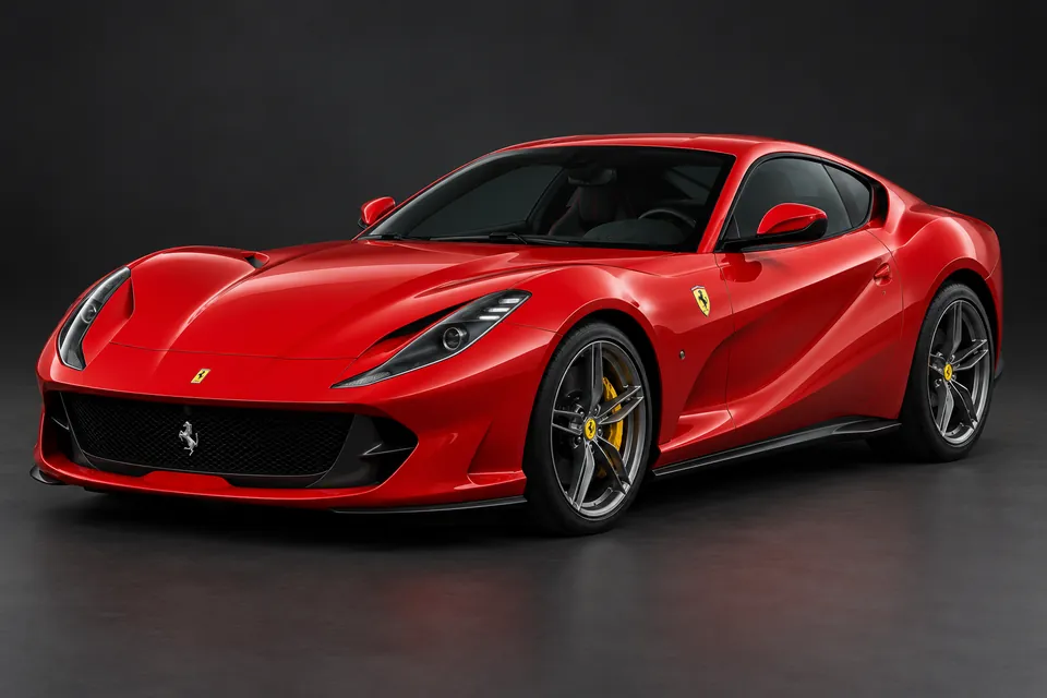 AI-generated front three-quarter illustration of Ferrari 812 superfast.