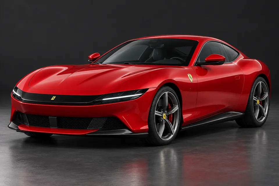 AI-generated front three-quarter illustration of Ferrari amalfi.