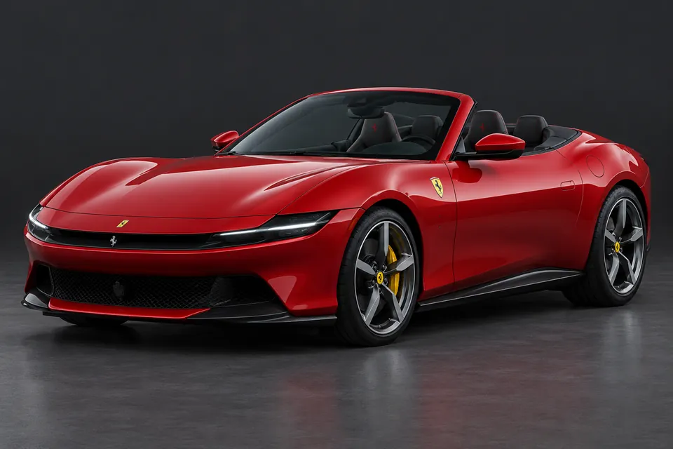 AI-generated front three-quarter illustration of Ferrari amalfi spider.