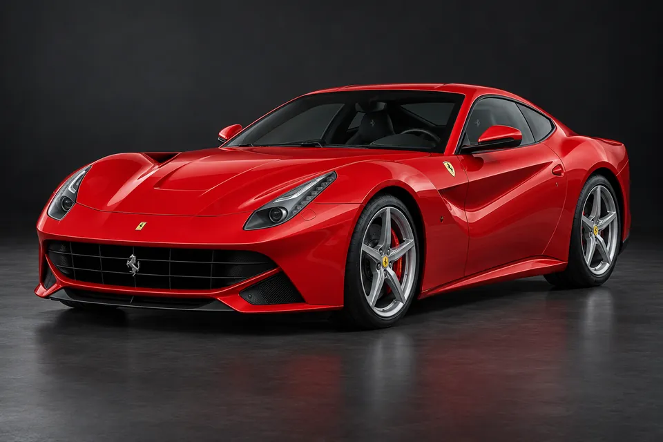 AI-generated front three-quarter illustration of Ferrari f12berlinetta.