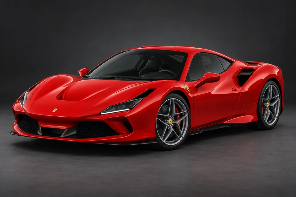 AI-generated front three-quarter illustration of Ferrari f8 tributo.