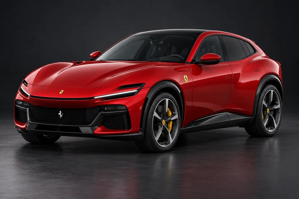 AI-generated front-left illustration of Ferrari purosangue.
