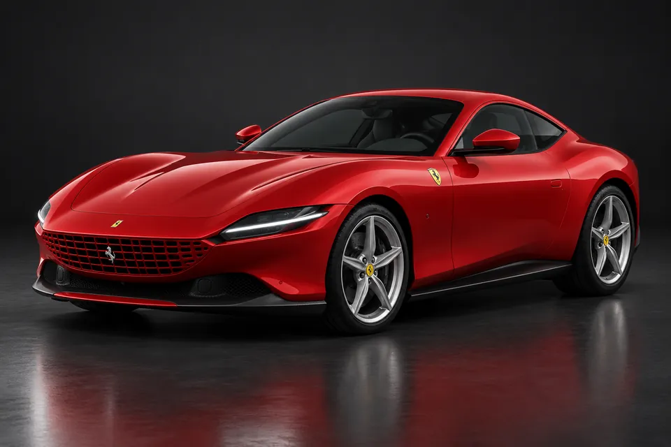 AI-generated front-left illustration of Ferrari roma.