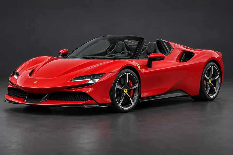 AI-generated front-left illustration of Ferrari SF90 spider.