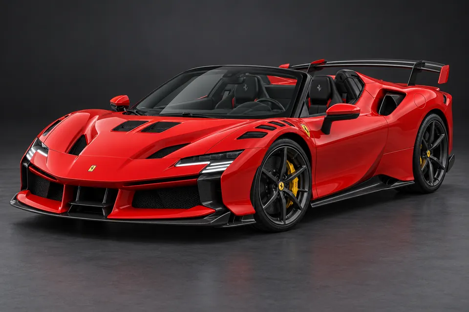 AI-generated front-left illustration of Ferrari SF90 xx spider.