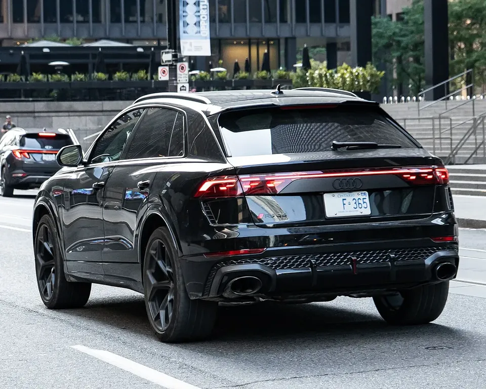 Audi RS Q8 Performance SUV photographed from the rear and side in Canada
