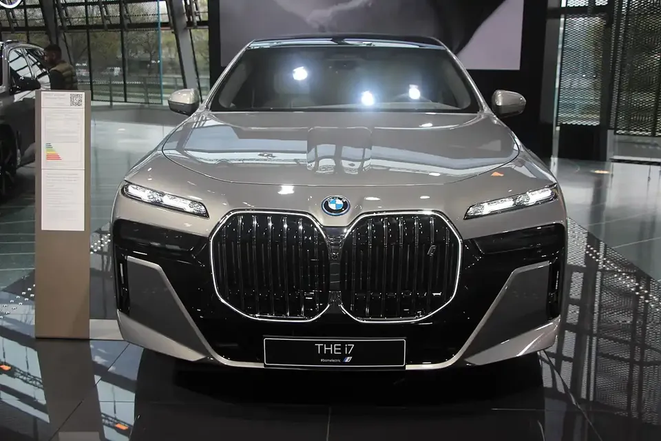 BMW i7 xDrive60 displayed at BMW Welt in 2023 exterior reference photograph