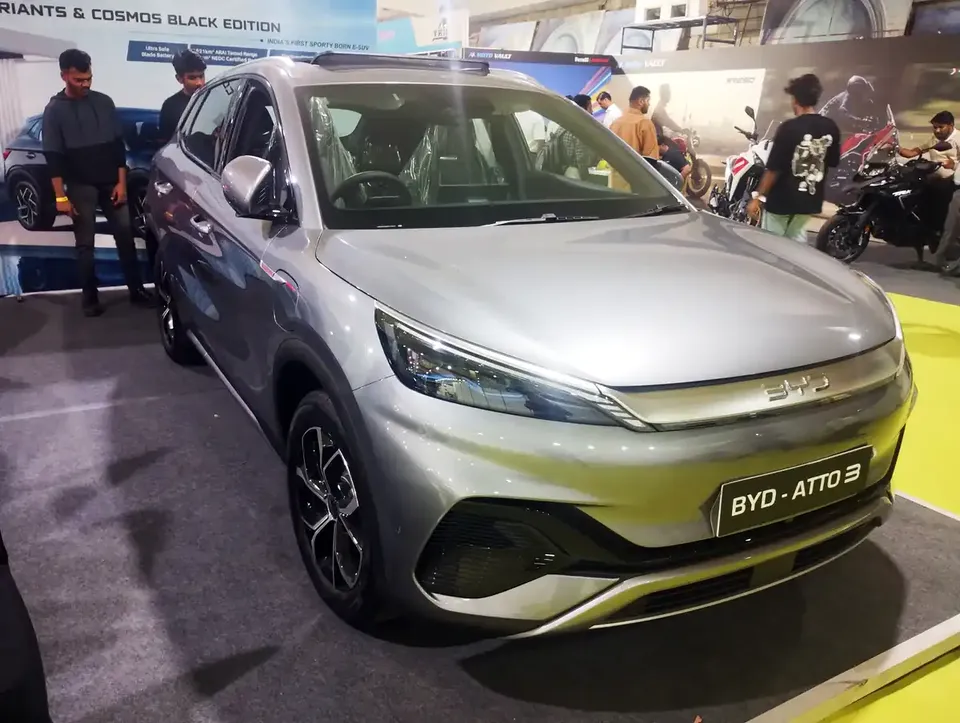 BYD ATTO 3 electric SUV displayed at the Bangalore International Auto Show