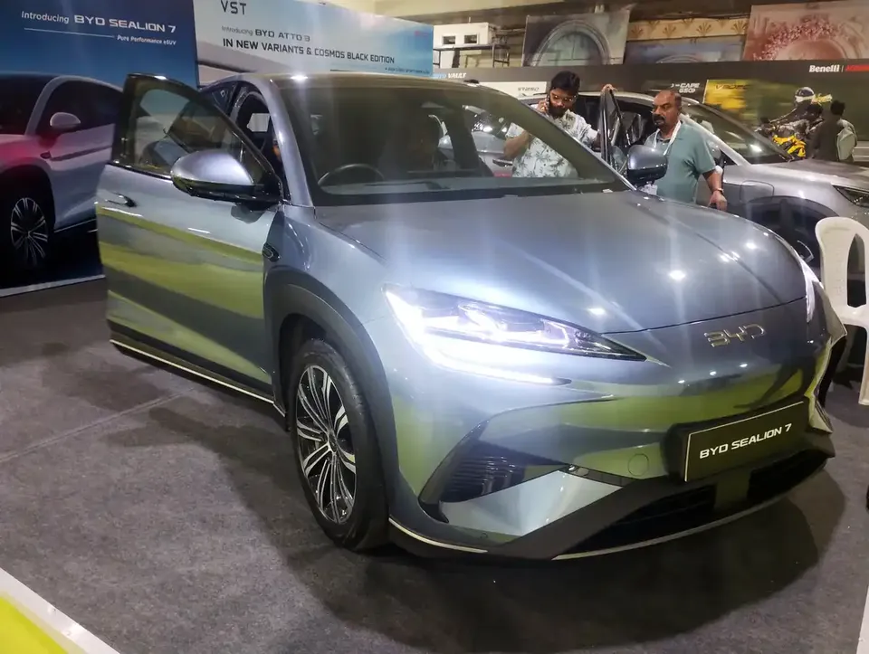 BYD SEALION 7 electric SUV displayed at the Bangalore International Auto Show