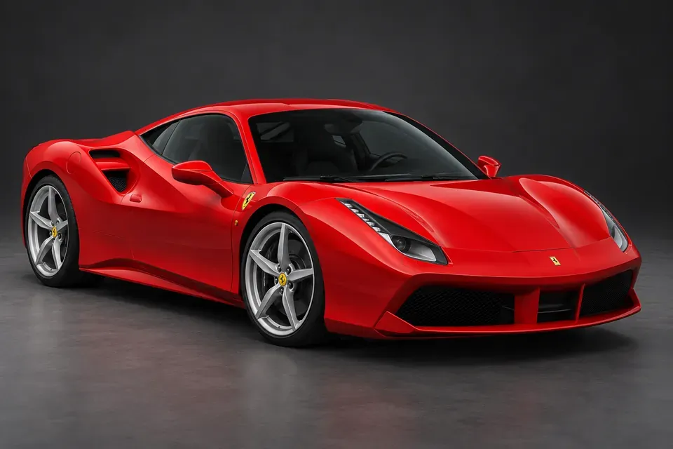 AI-generated front three-quarter illustration of Ferrari 488 gtb.