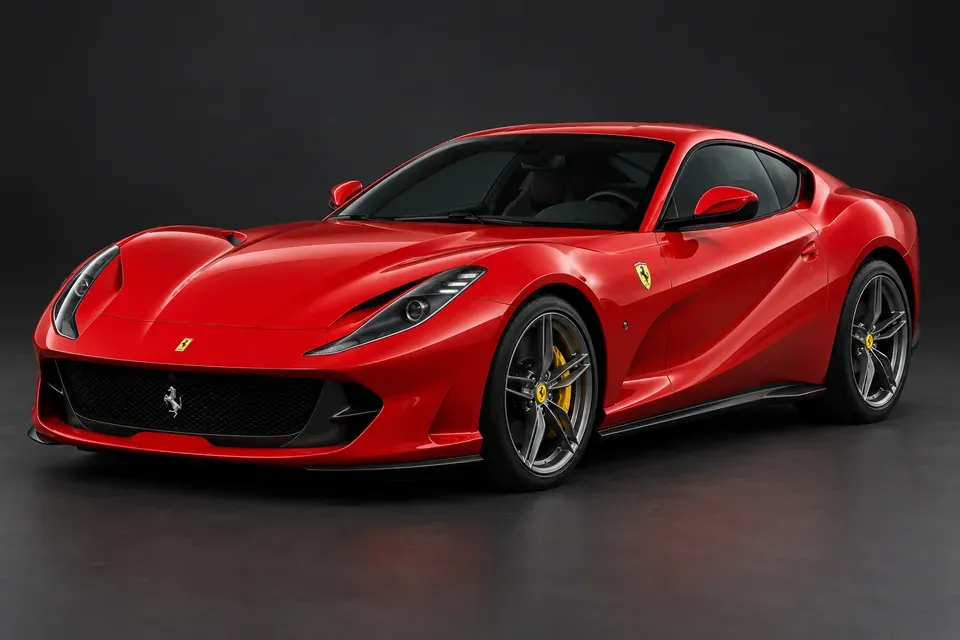 AI-generated front three-quarter illustration of Ferrari 812 superfast.