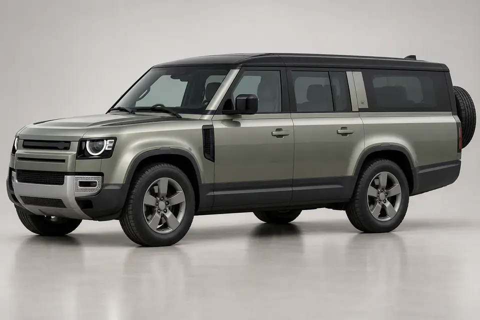 AI-generated front-left view of Defender 130 L663 five-door SUV with extended rear body.