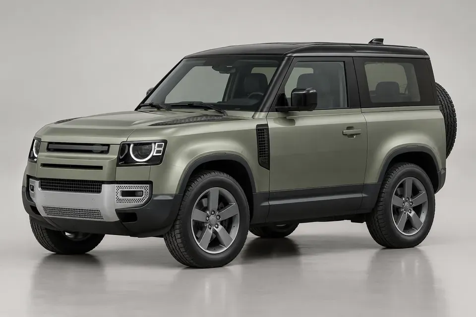 AI-generated front-left view of Defender 90 L663 three-door SUV.