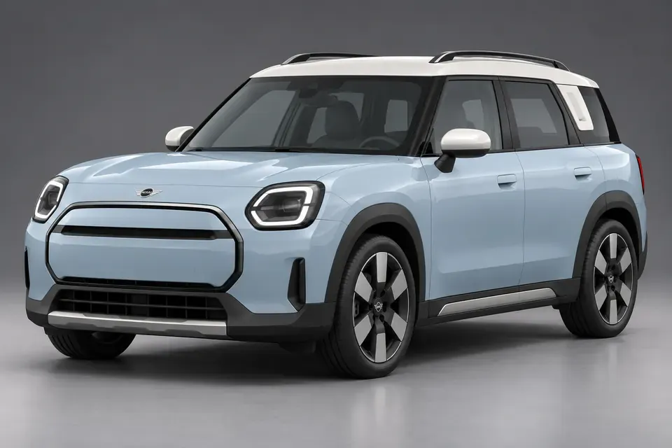 AI-generated front-three-quarter view of all-electric MINI Countryman U25 SUV.