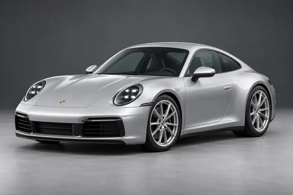 AI-generated front-three-quarter view of Porsche 911 992 fixed-roof Coupé.