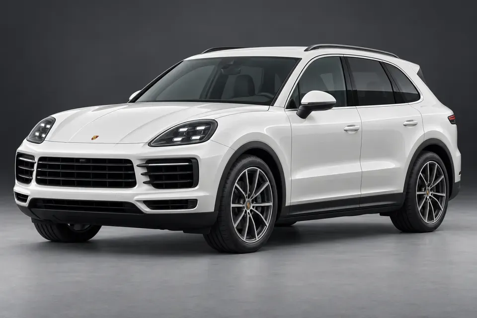 AI-generated front-three-quarter view of Porsche Cayenne 9Y0 combustion-engine SUV.