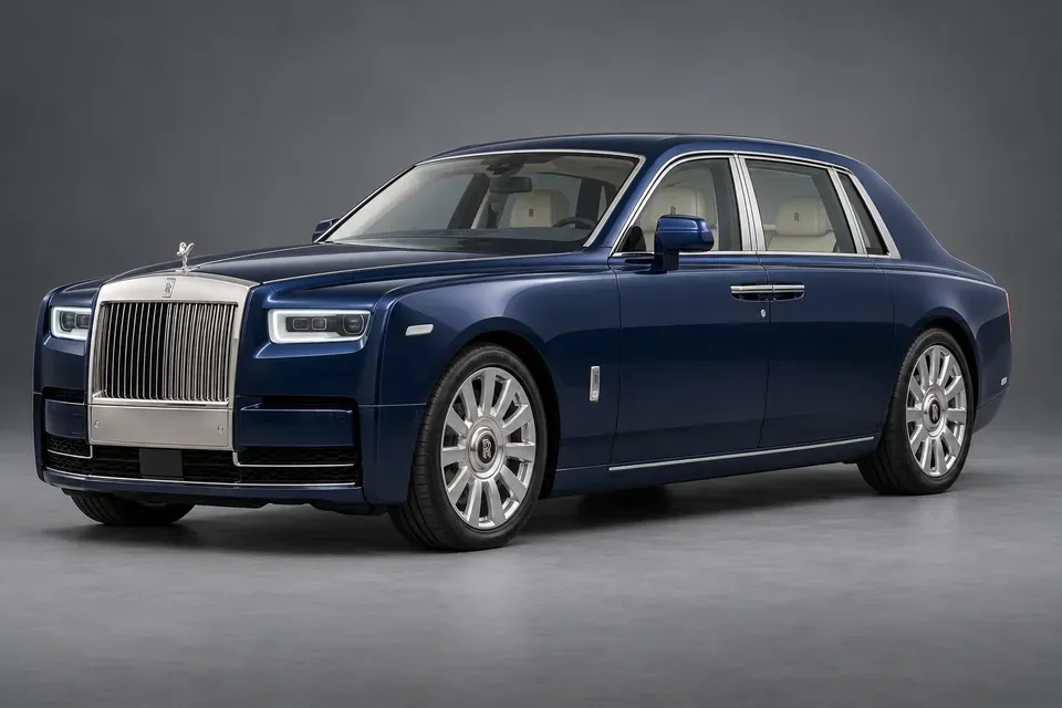 AI-generated illustration of a 2019 Rolls-Royce Phantom VIII standard-wheelbase saloon in front-left three-quarter view.