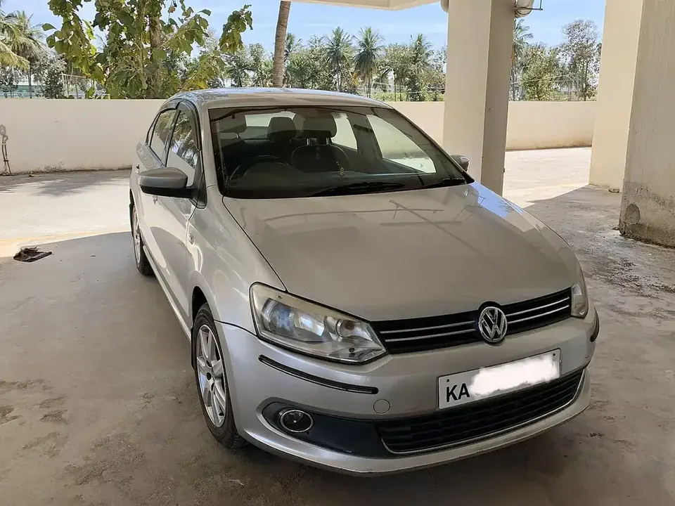 Silver Indian Volkswagen Vento sedan viewed from the front