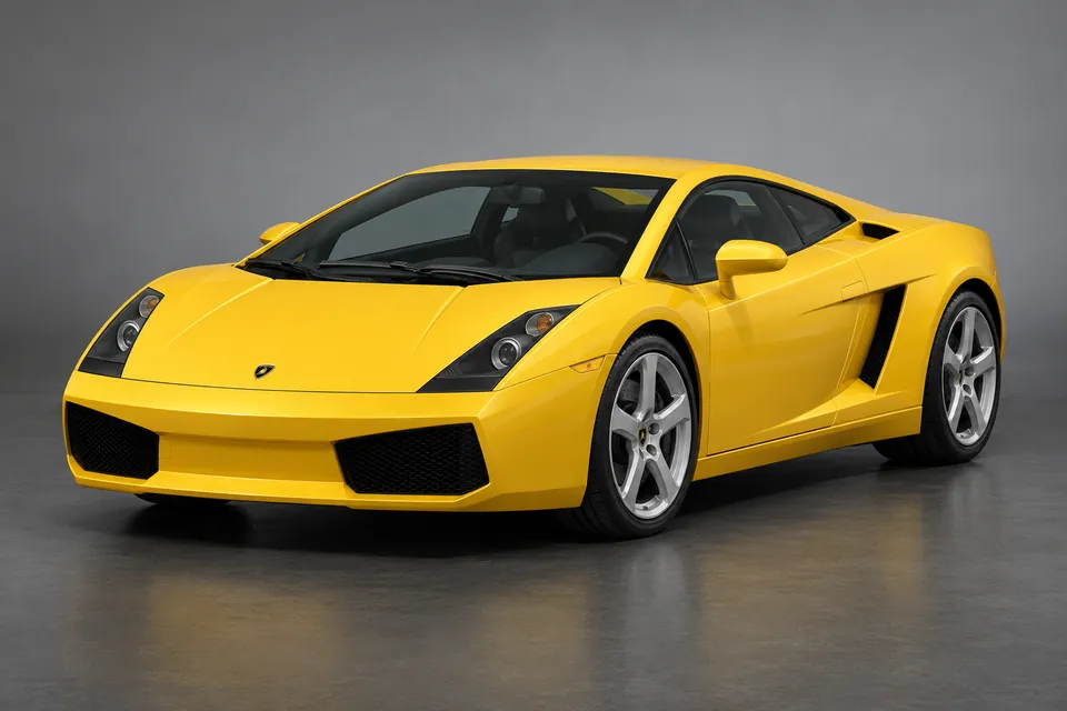 AI-generated illustration of early Lamborghini Gallardo Coupé viewed from the front-left side.