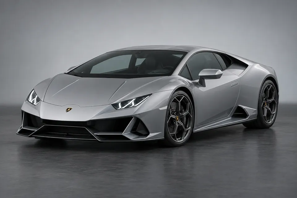 AI-generated illustration of first-generation Lamborghini Huracán Coupé viewed from the front-left side.