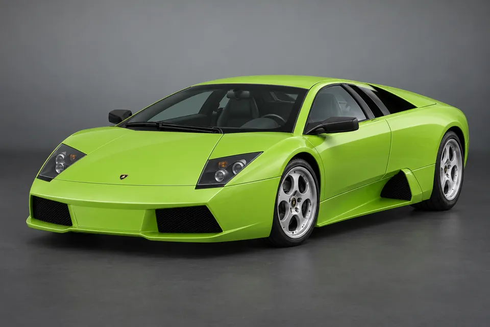 AI-generated illustration of early Lamborghini Murciélago Coupé viewed from the front-left side.