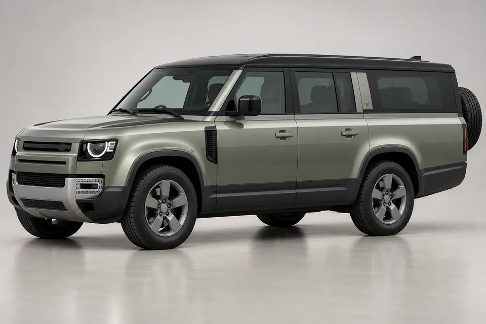 AI-generated front-left view of Defender 130 L663 five-door SUV with extended rear body.
