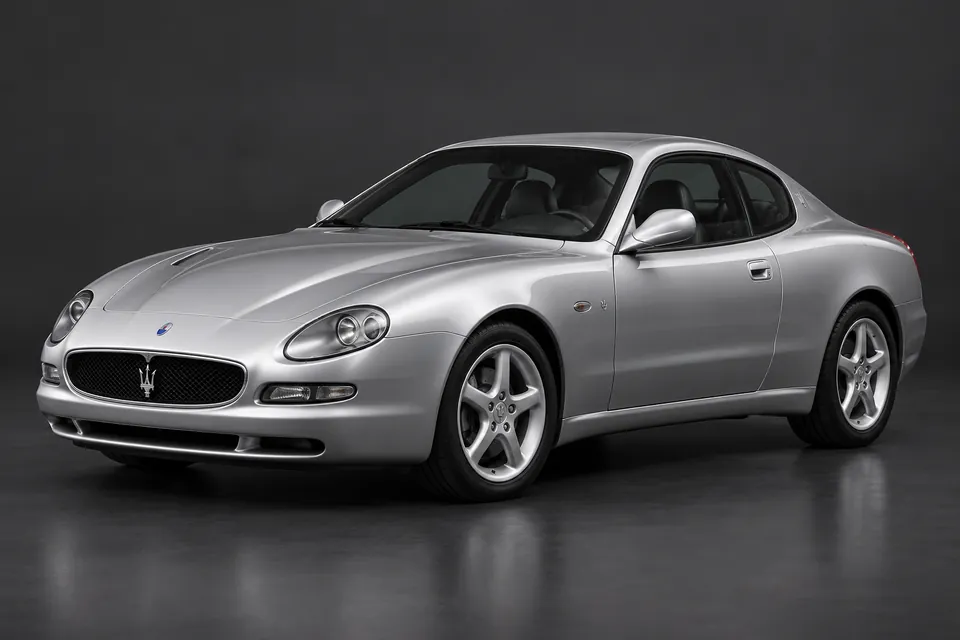 AI-generated studio illustration of Maserati 3200 GT (Tipo 338), front-left three-quarter view.