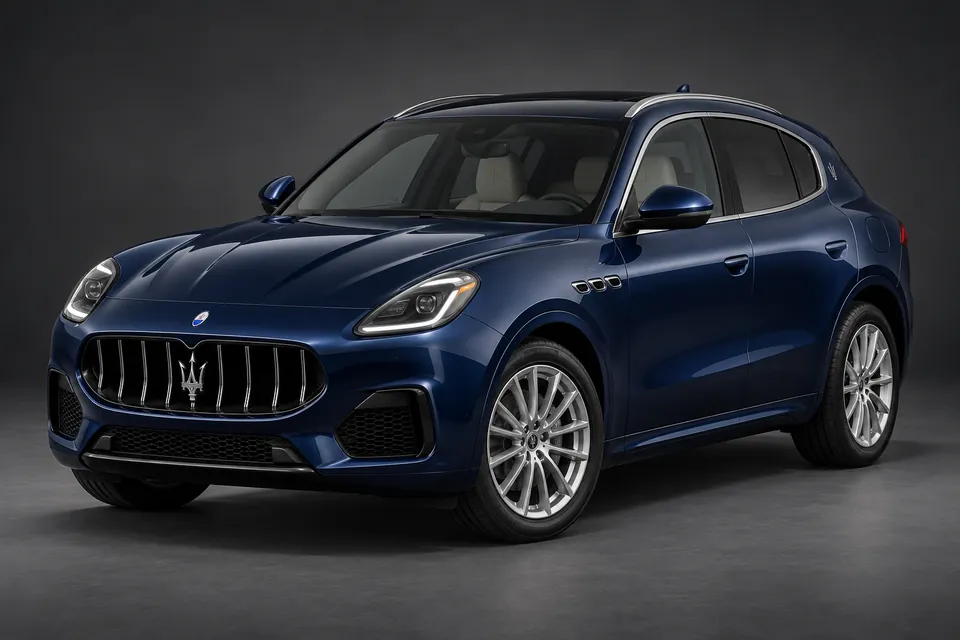 AI-generated illustration of a 2023 Maserati Grecale GT mild-hybrid SUV in front-left three-quarter view.