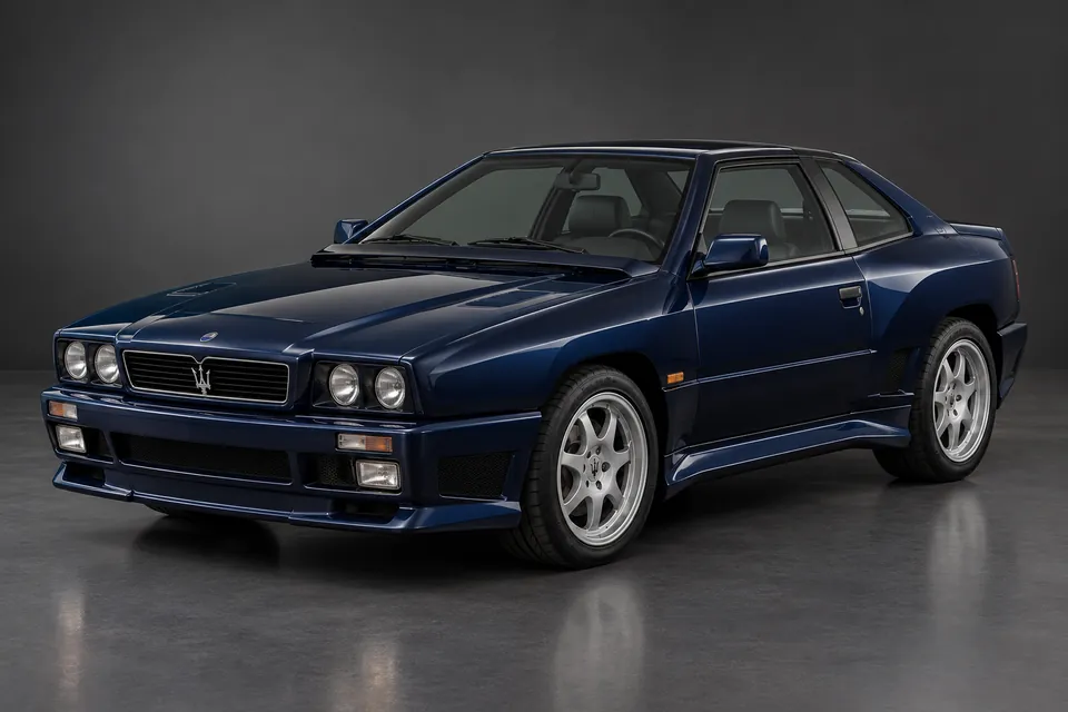 AI-generated studio illustration of Maserati Shamal (AM339), front-left three-quarter view.